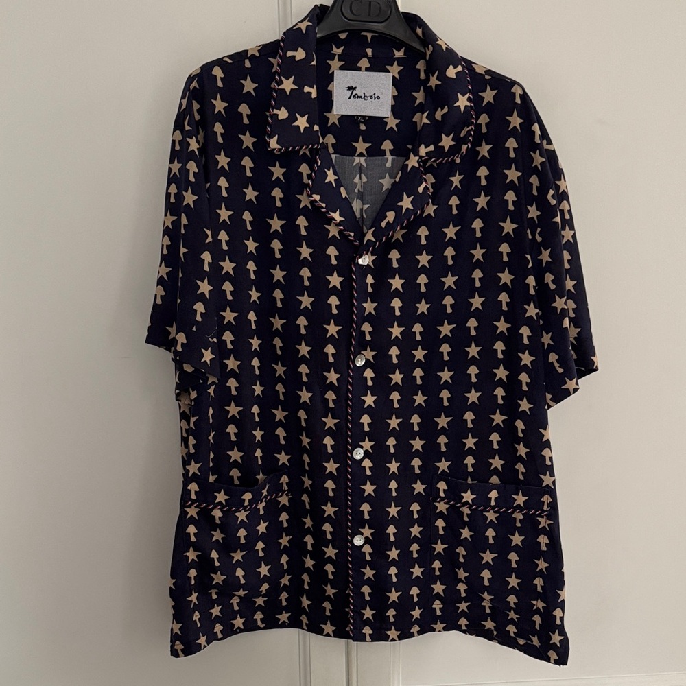 Tombolo Oh Shitake Mushroom Navy Star Print Button-Up Shirt XL men’s